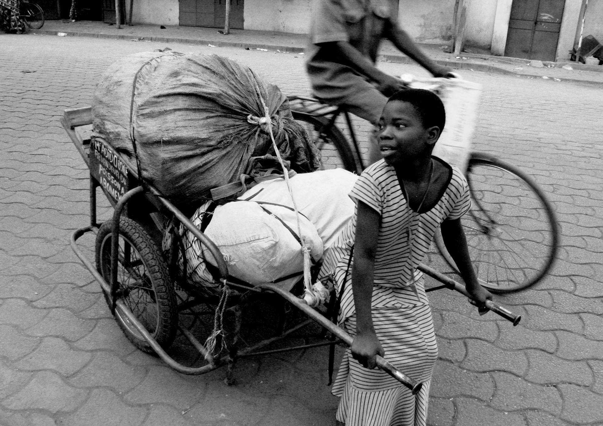 Boy Towing Trailer with Bags