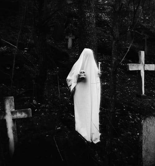 Spooky Ghost in Cemetery