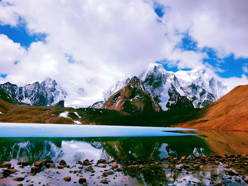 Free stock photo of blue sky, frozen lake, mountain