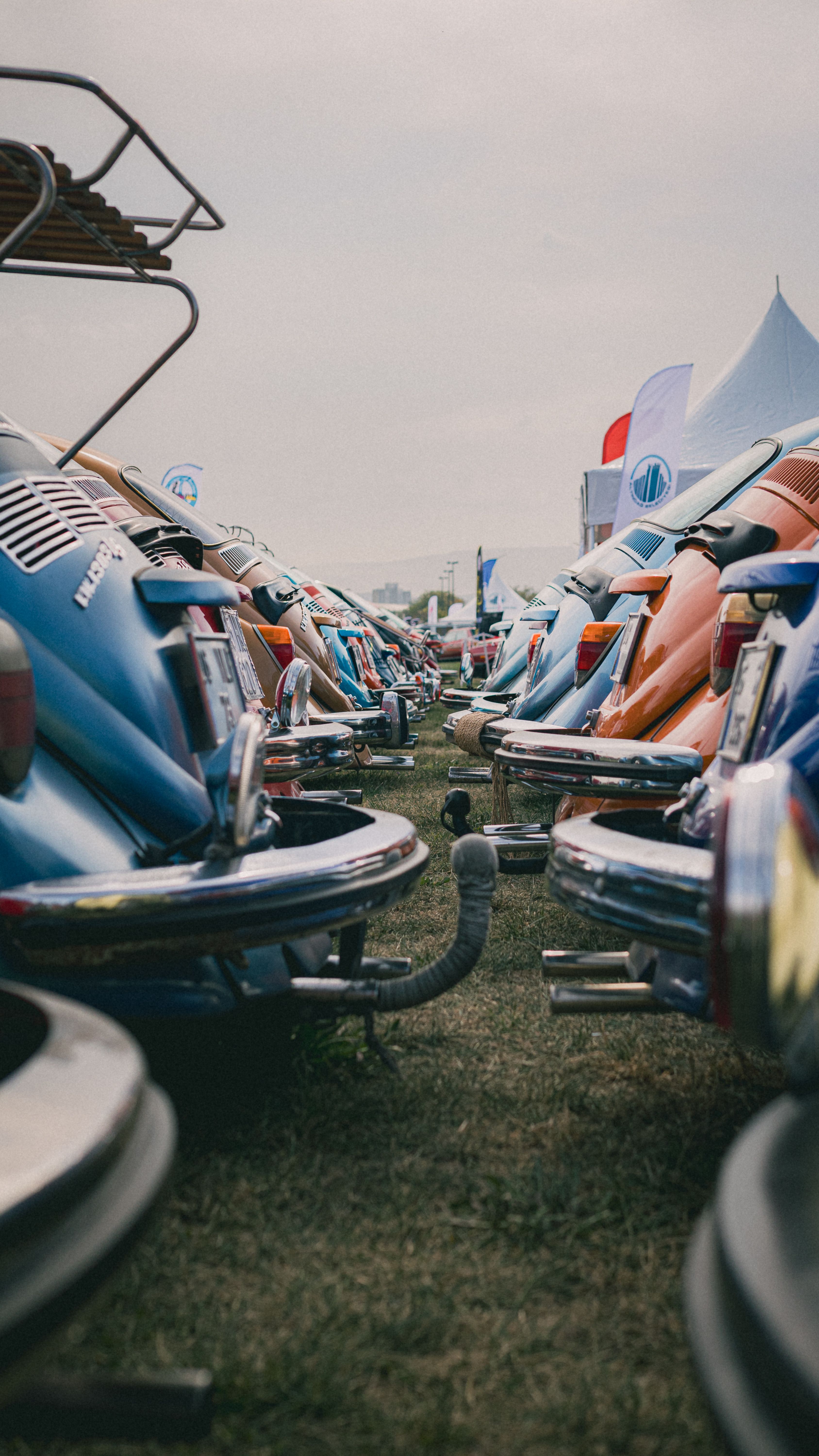 Backs of Various Vintage Cars Parked in a Parking Lot · Free Stock Photo