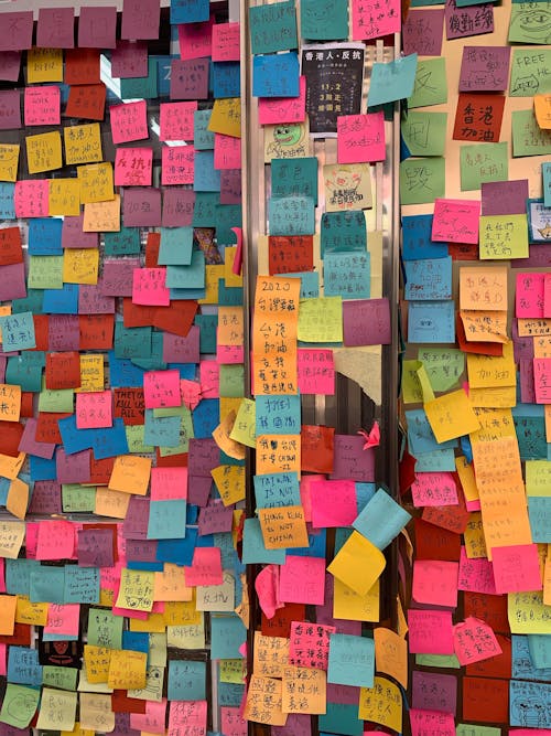 A Wall Covered with Colorful Sticky Notes 