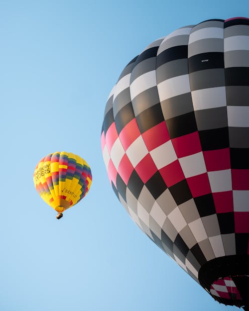 Foto stok gratis balon udara panas, bidikan sudut sempit, langit cerah