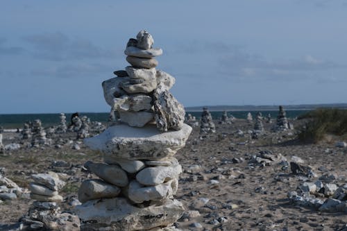 Heaps of Stones on Beach