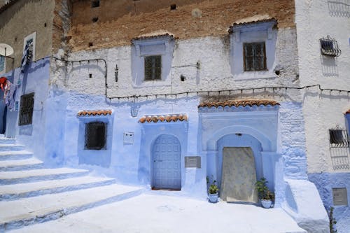 House with Blue Painted Walls in Tangier, Morocco