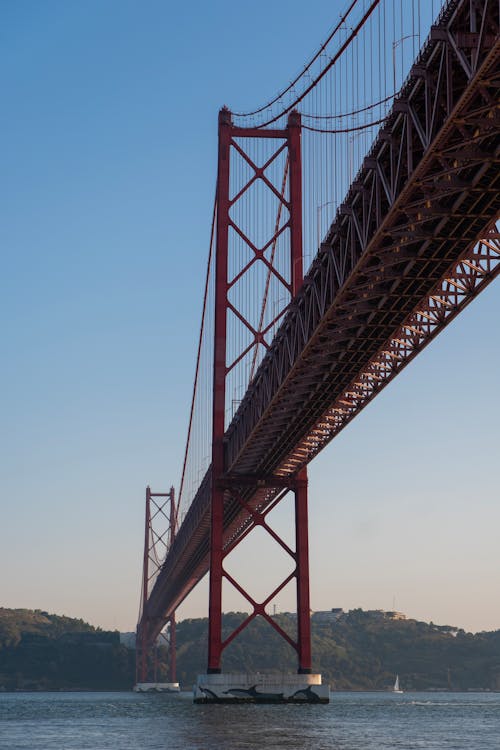 Suspension Bridge Over the Tagus River Seen From the Marina in Lisbon