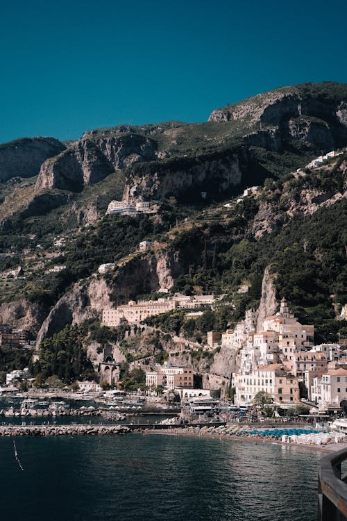 Town under Rocky Hills on Amalfi Coast