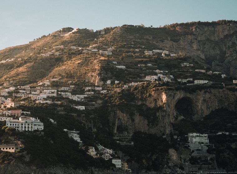 Golden-hour light over the villages of the Amalfi Coast