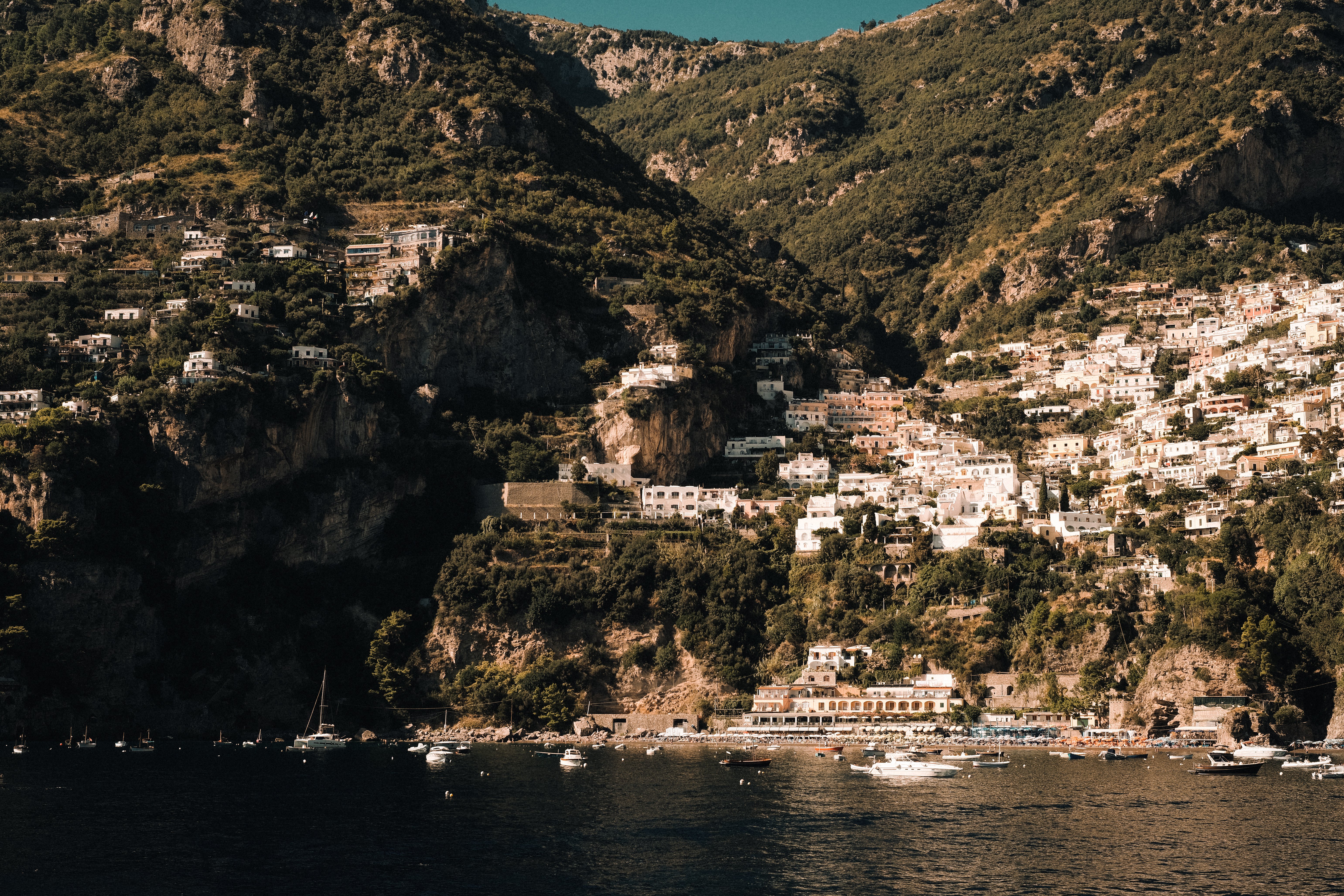 Town on the Amalfi Coast — pastel cliffside villas above the Mediterranean