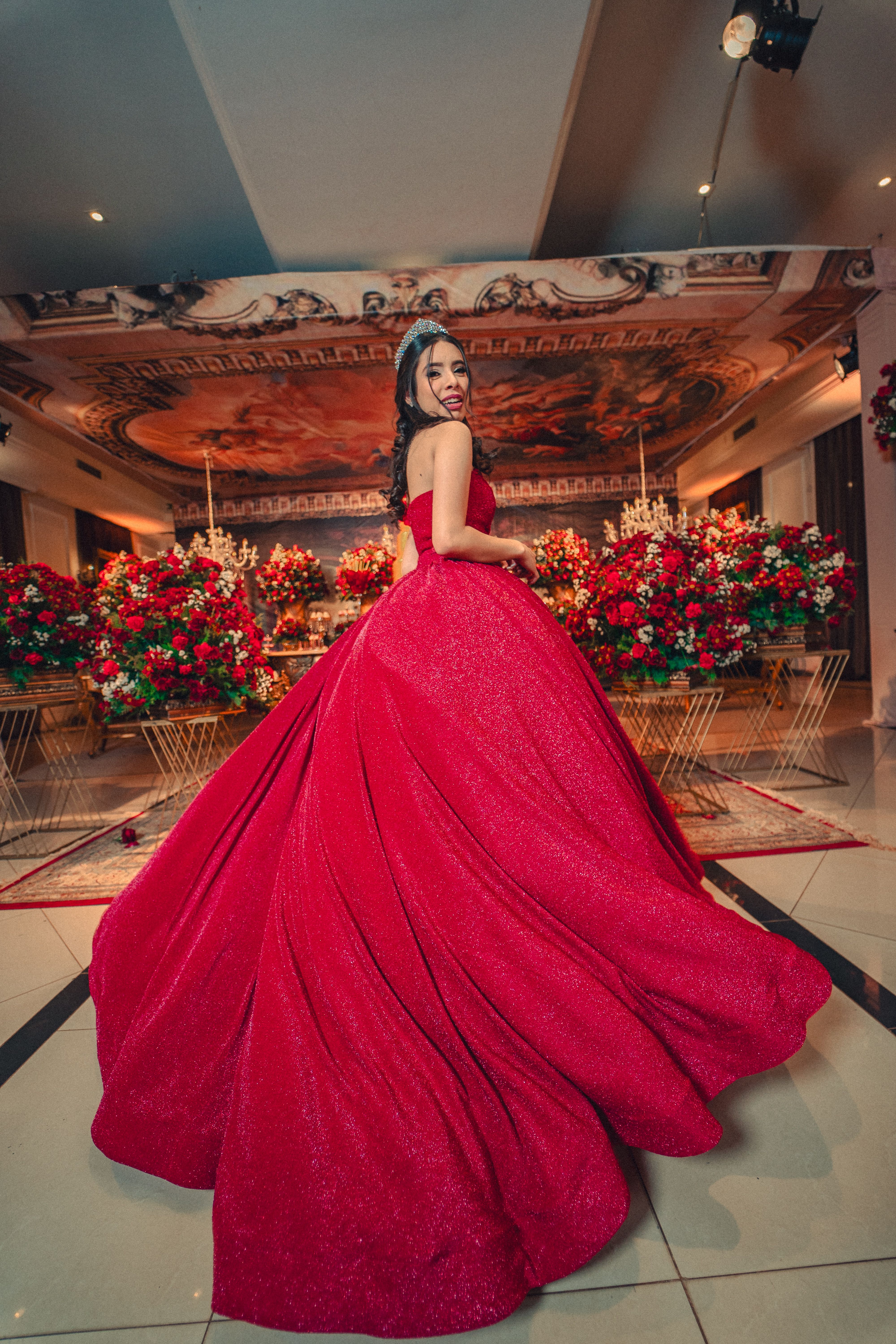 strapless open back dress Womens Ball Gown Maxi Collarless Split Sleeve Ballroom Dress Glitter –  DANCEYM main image 0