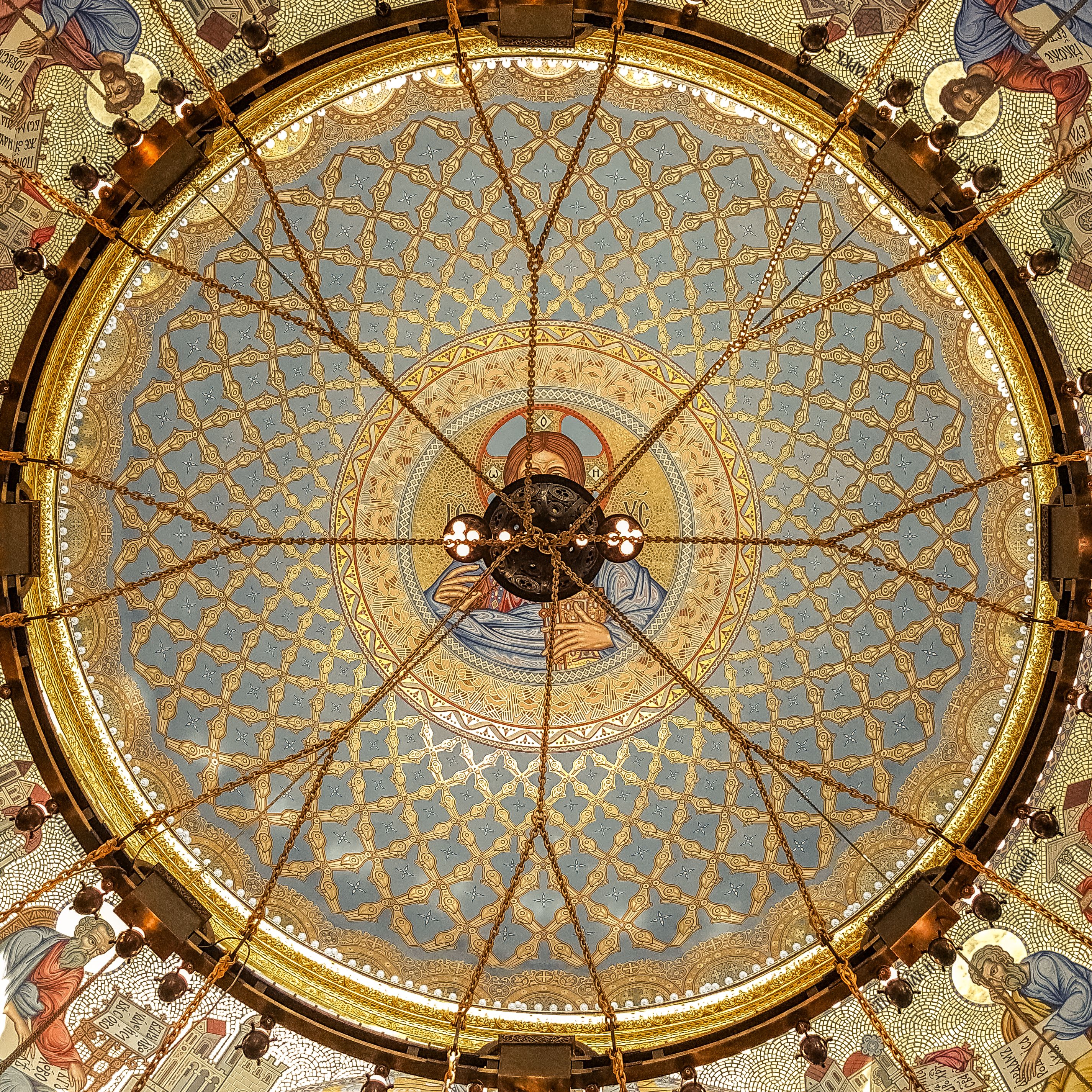 Low Angle Shot of a Byzantine Church Dome with Mosaics