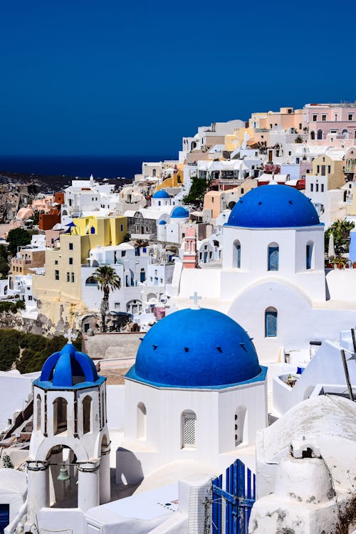 White Domes of Churches on Island in Greece