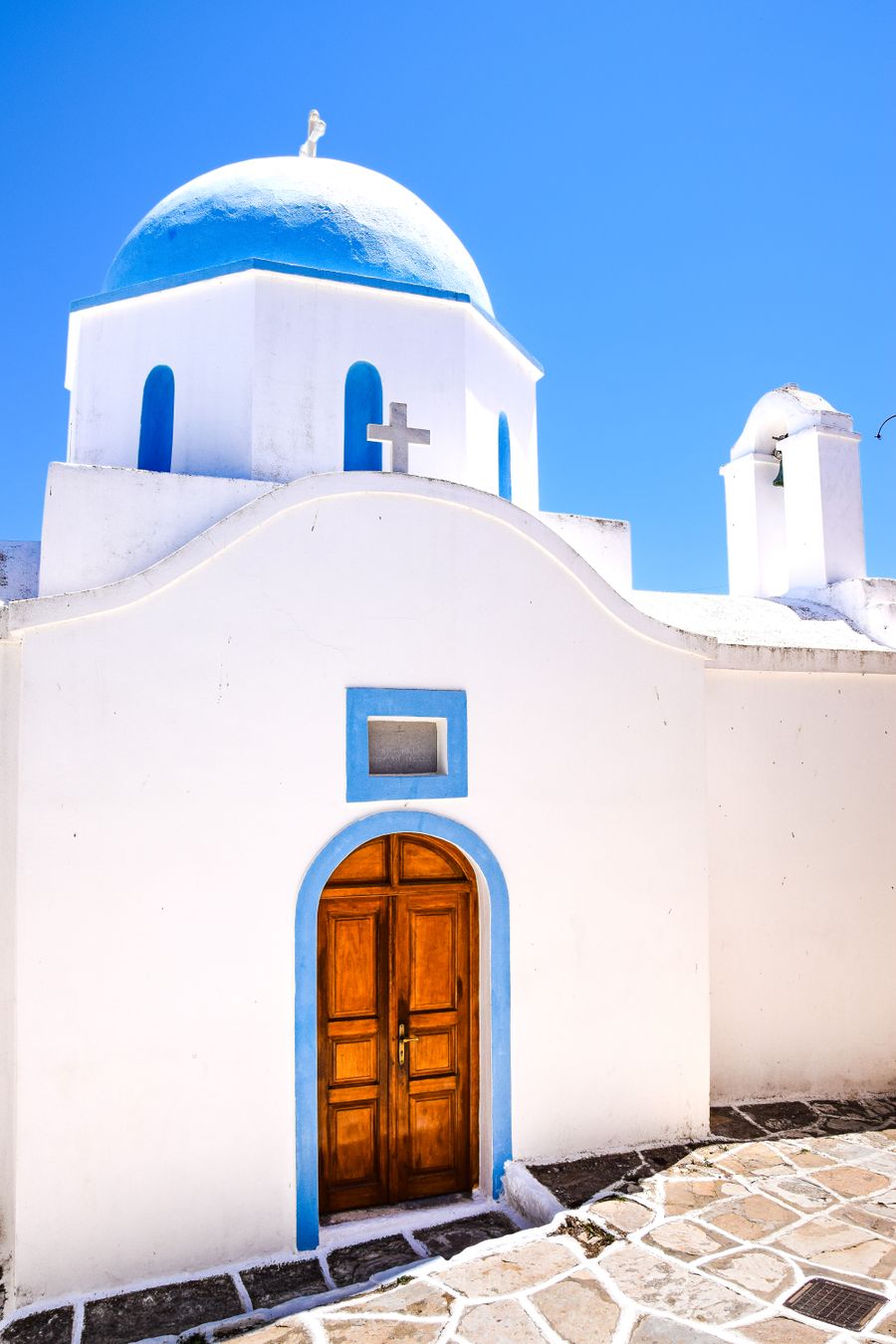 A Greek Orthodox church against a clear sky