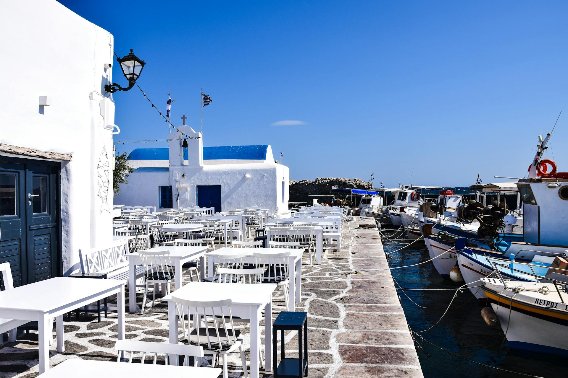 Sunlit Marina in Town in Greece