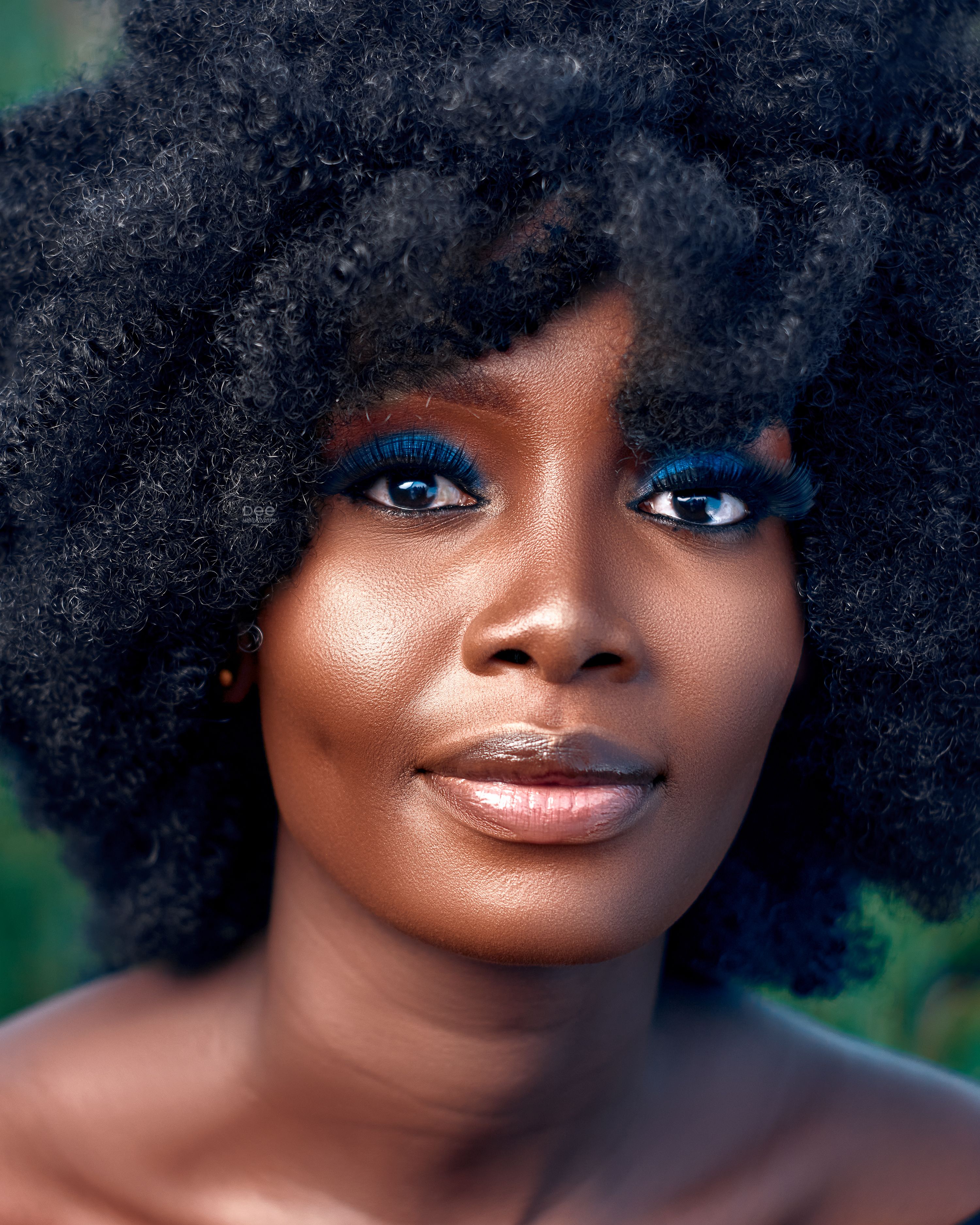 Portrait of a Beautiful Woman with Afro Hair and Blue Eye Makeup · Free ...