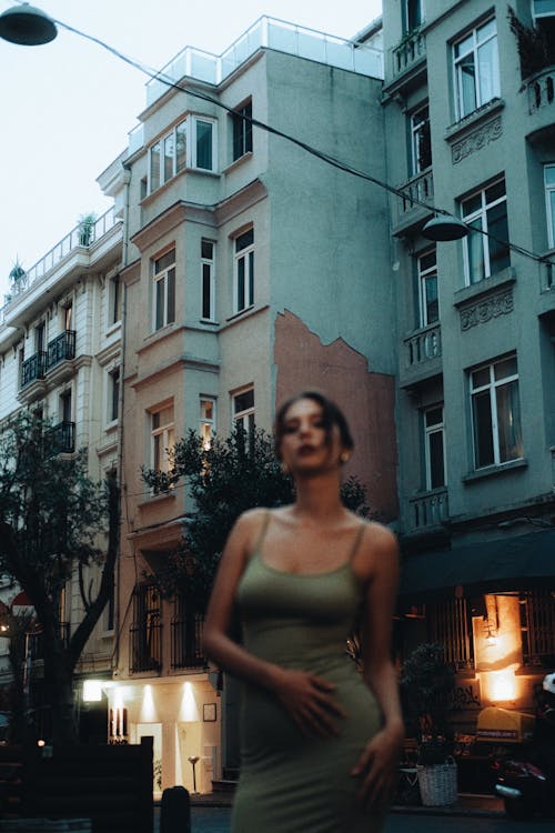 Woman in Pencil Dress in City