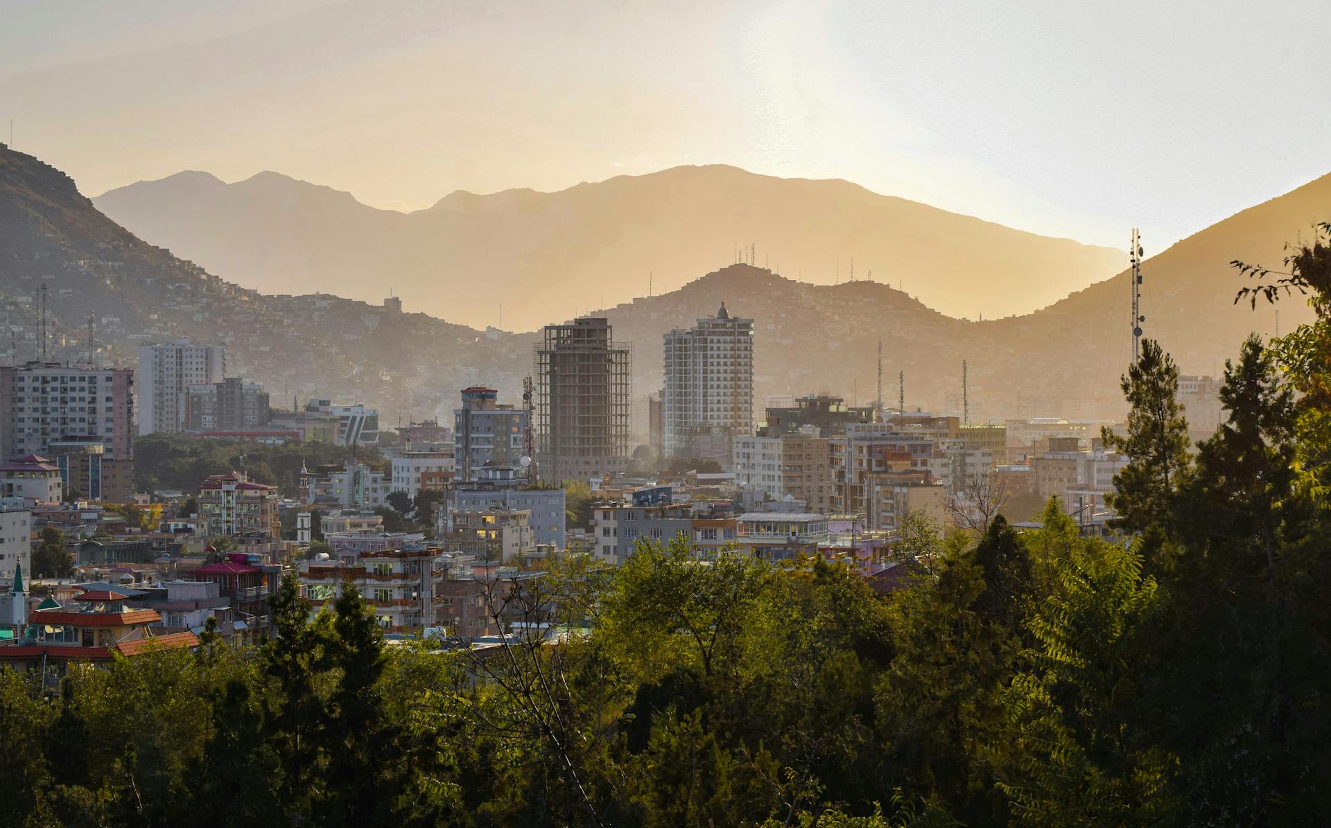 Morgenpanorama van Kabul, Afghanistan