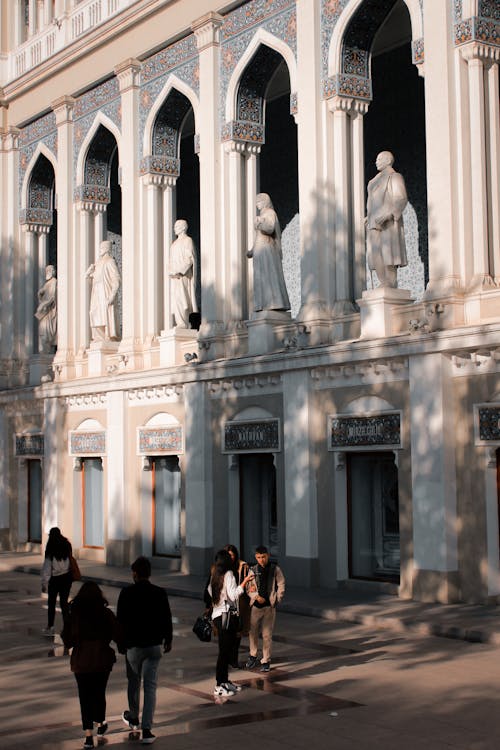 Statues on Ornamented Building Wall in Baku