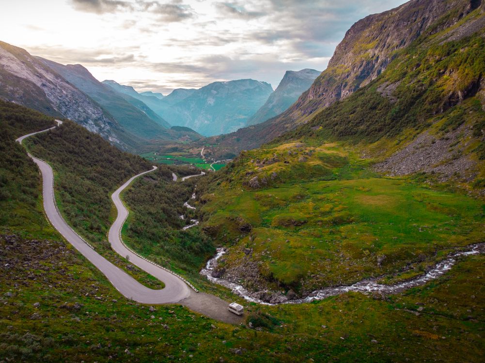 Stranda Panorama of a Mountain Valley with Serpentine Road in Stranda, Norway ...