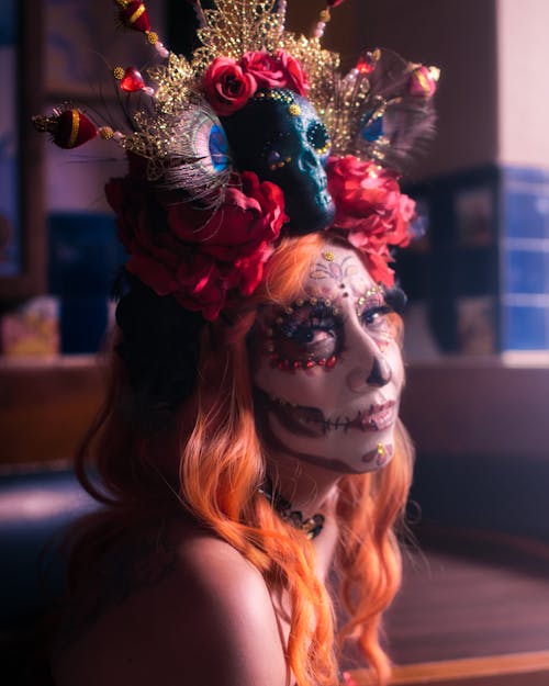 Woman Wearing a Costume and Makeup for the Day of the Dead Celebration in Mexico 