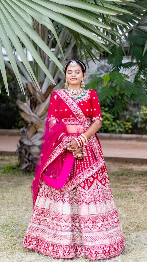 Young Woman in a Bridal Lehenga Dress