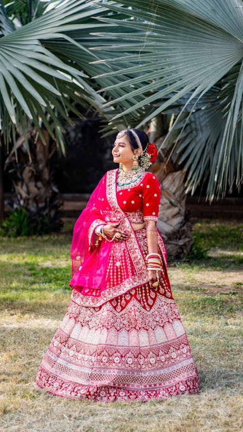 Young Woman in a Bridal Lehenga Dress