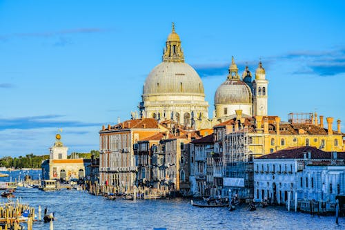 View of Residential Buildings and the Santa Maria della Salute Church in Venice, Italy 