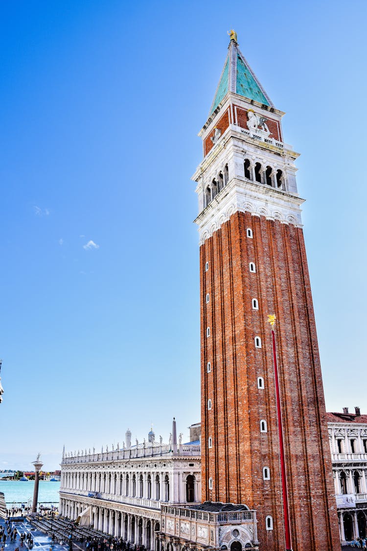 Low Angle Shot Of The St Marks Campanile - The Bell Tower Of The St Marks Basilica, Venice, Italy 