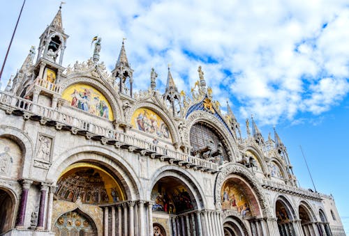 Low Angle Shot of the Facade of the St Marks Basilica at Piazza San Marco