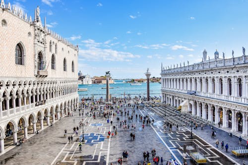 The Piazzetta San Marco seen from Saint Marks Basilica, Venice, Italy 