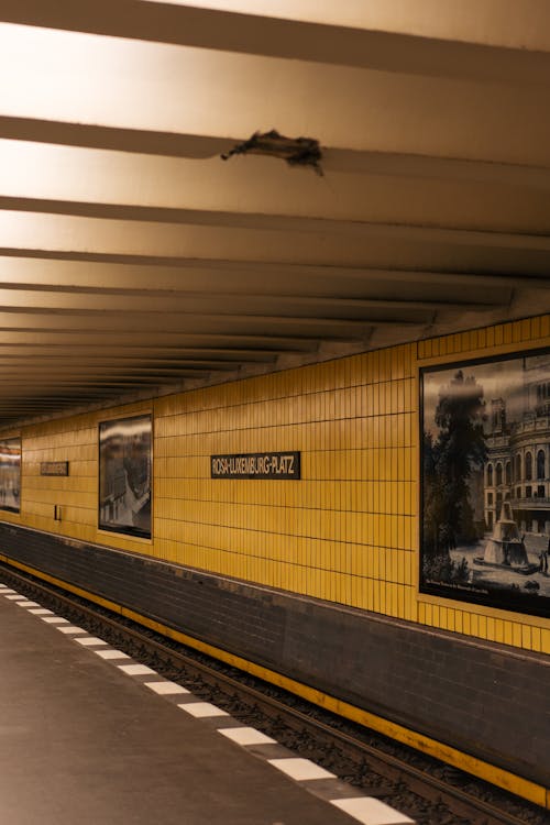 Rosa Luxemburg Platz Subway Station with Damaged Ceiling in Berlin