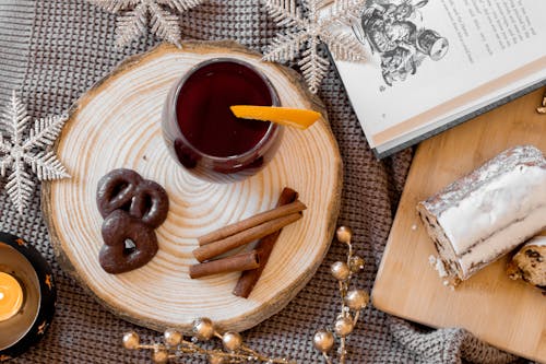 Free Tea and Snack on Wooden Tray Stock Photo