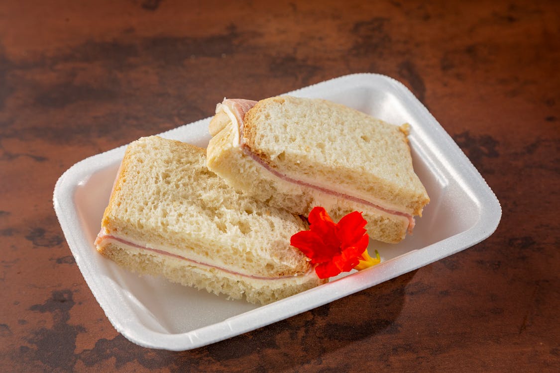 Ham Sandwich on a Plate with a Flower