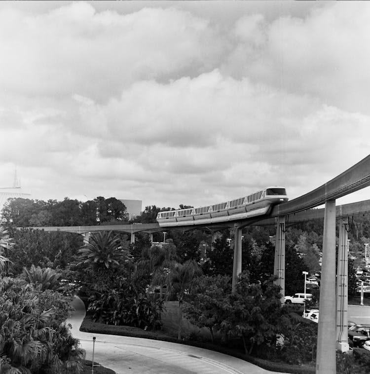 View Of A Monorail Train In City 