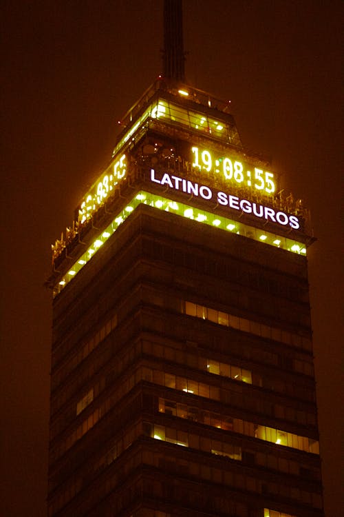 Low Angle Shot of the Torre Latinoamericana at Night 