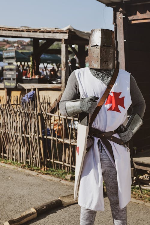 A Man Wearing a Medieval Knight Armor Costume 