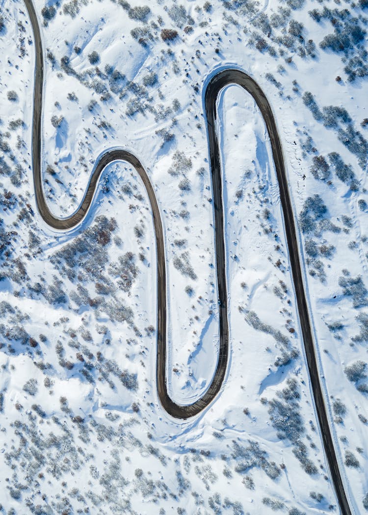 Road In Winter Seen From Above 