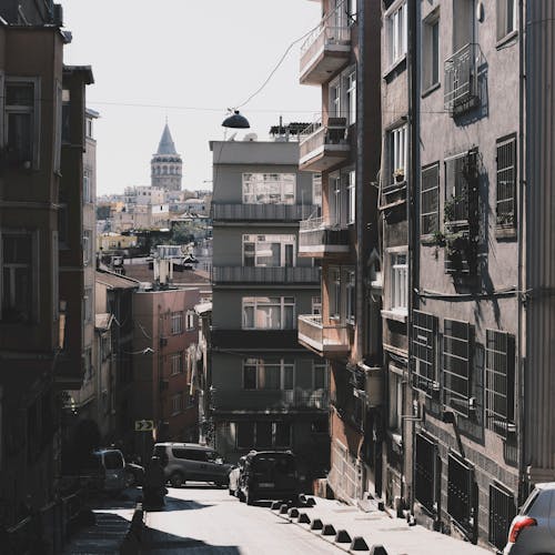 Galata Tower behind Buildings in Istanbul