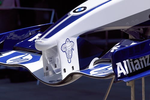  Nose of the Williams FW24 Racing Car with Michelin Tire Man