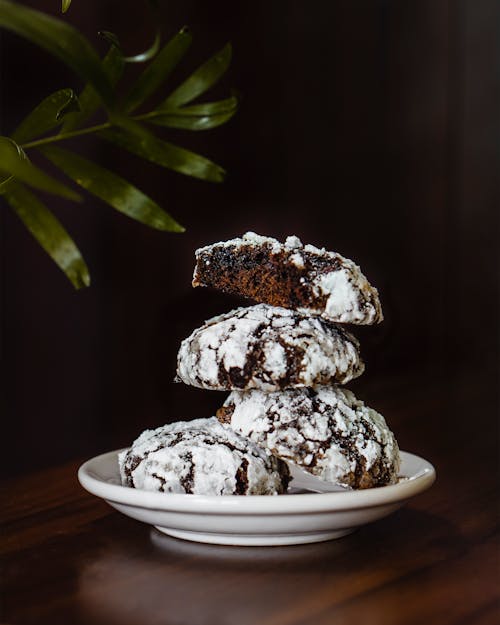 Stack of Chocolate Crinkle Cookies on a Plate