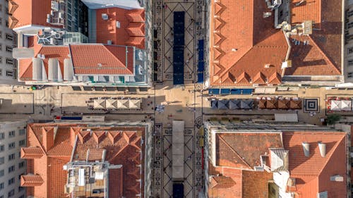 Aerial Panorama of Lisbon Old Town Streets and Rooftops