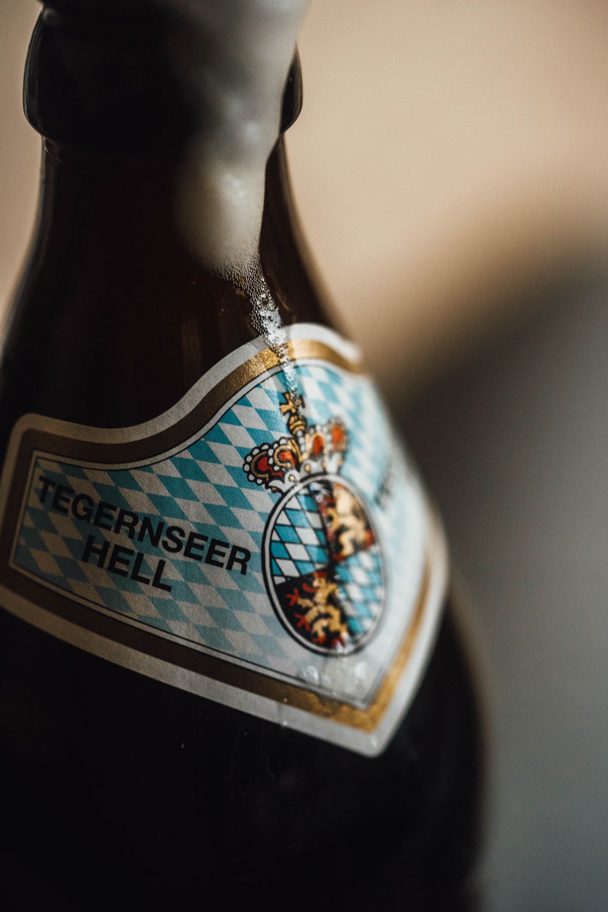 Bottle of German beer photographed in close-up, the format most bock and doppelbock beers are sold in
