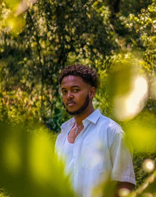 Portrait of a Young Bearded Man Wearing a White Shirt