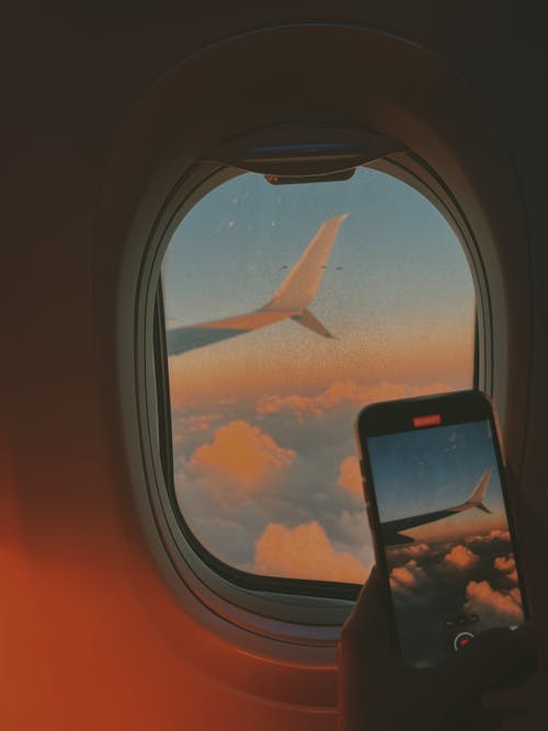 Free stock photo of airplane view, sunset, sunset sky