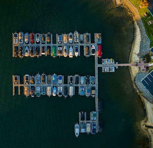 Drone Shot of Yachts Moored in Marina