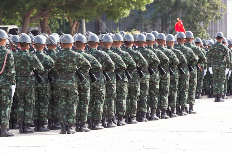 Infantry Troops Line Up During Parade