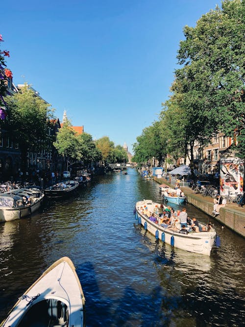 Boats in a Canal in Amsterdam 