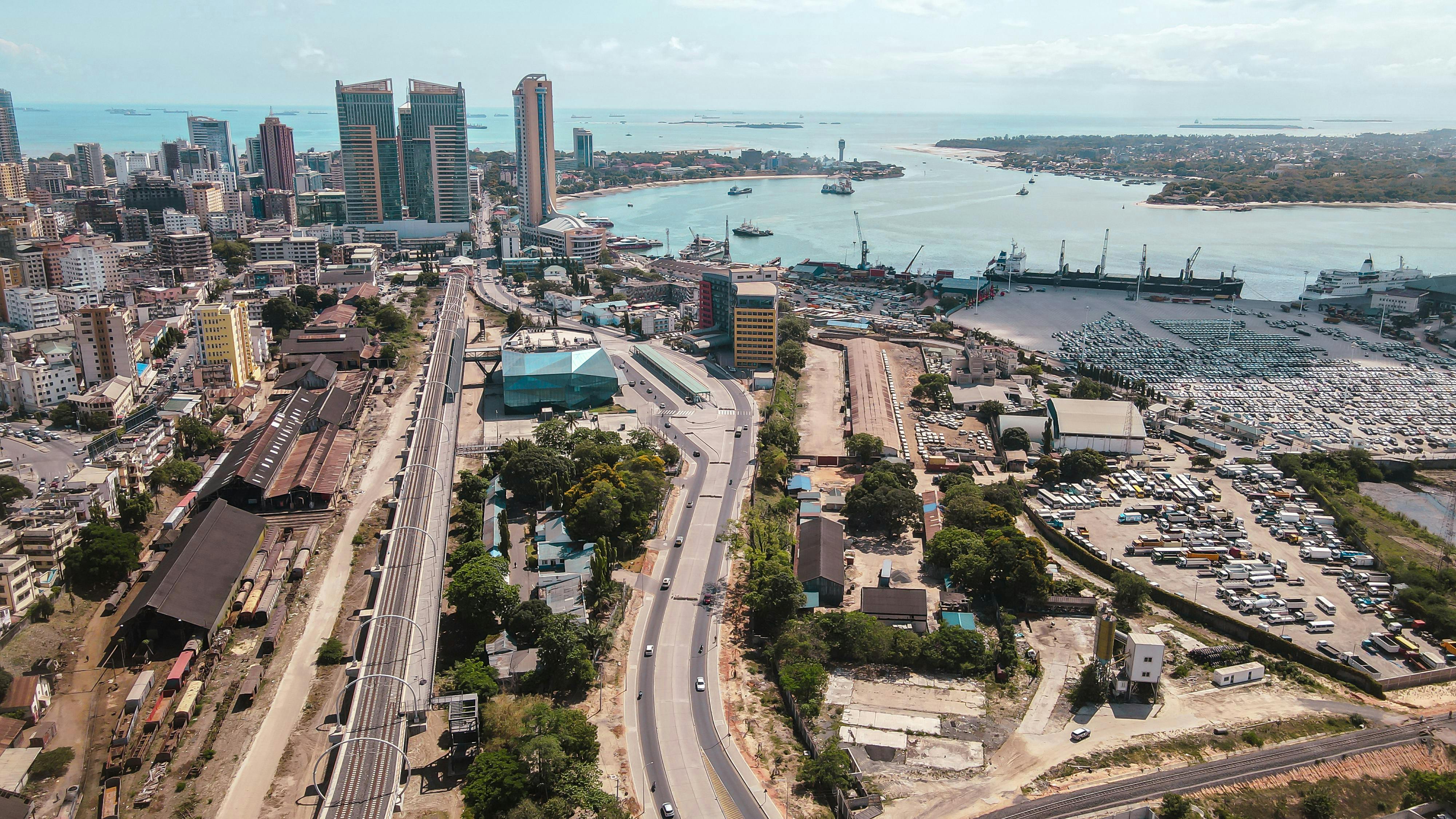 aerial view of the harbor in dar es salaam tanzania