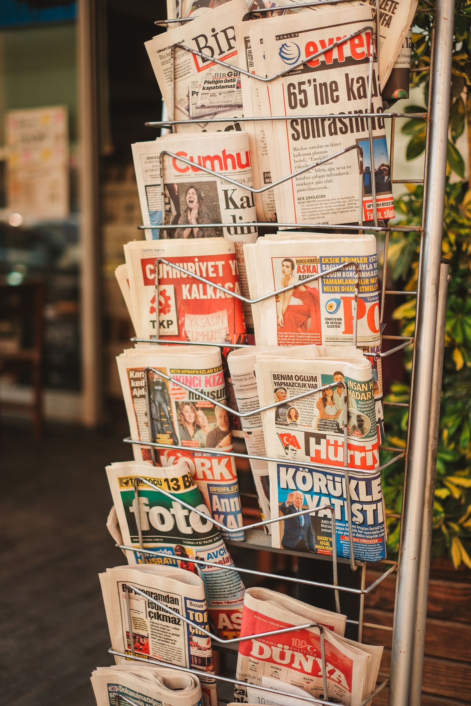 Newspapers for sale on a newsstand