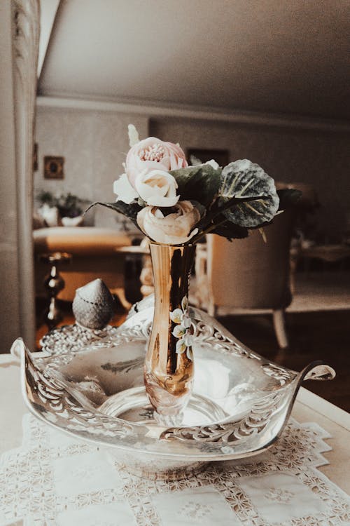 Bouquet of Pink Roses in a Vase