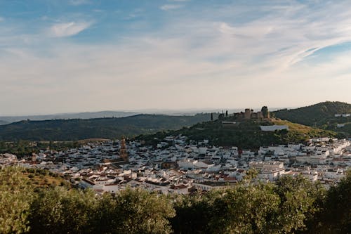 Panorama of a Town in Mountain Valley with a Castle on a Hill, Spain